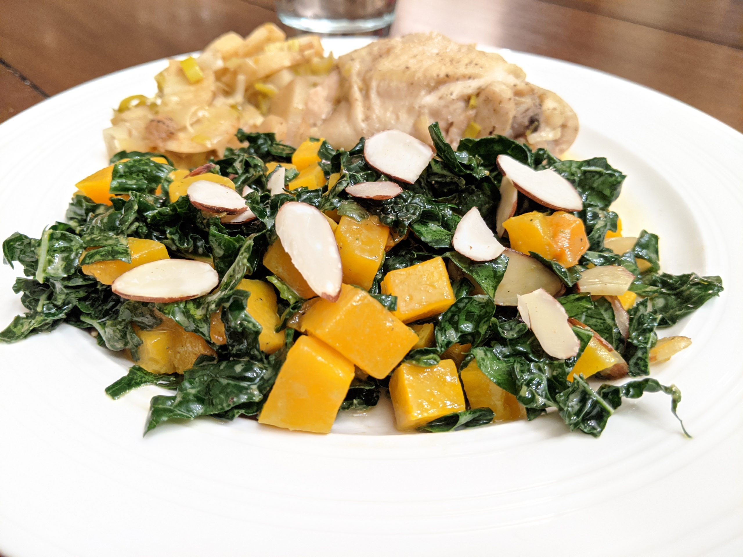 Kale, Roasted Sweet Potato, and Apple Salad with Mustard Dressing