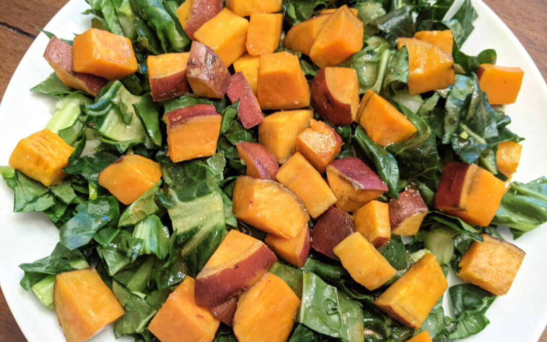 Bok Choi and Sweet Potato Salad with Roasted Garlic Dressing